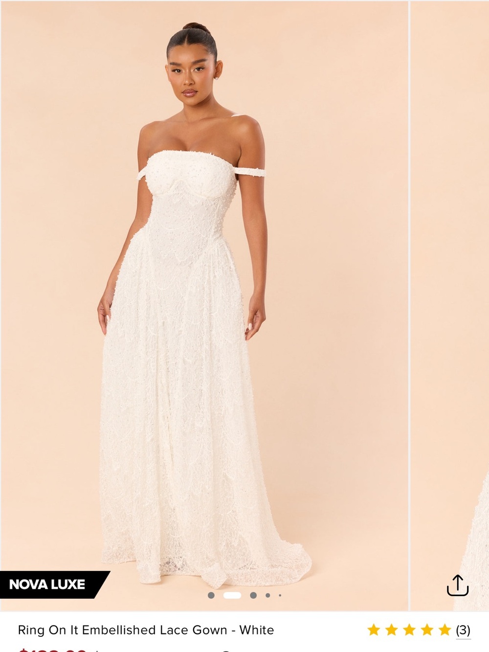 Fashion Nova Strapless Embellished Lace Gown - White